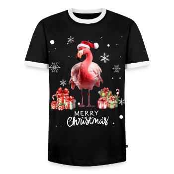 Flamingo à Noël. Cadeau de Noël - T-shirt contrasté Homme - noir/blanc - Devant - AI Model Female 172 light (172cm) & AI Model Male 178 light (178cm)