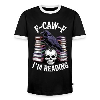 E-Caw-F: I'm Reading - Men's Ringer Shirt - black/white - Front - AI Model Female 172 light (172cm) & AI Model Male 178 light (178cm)