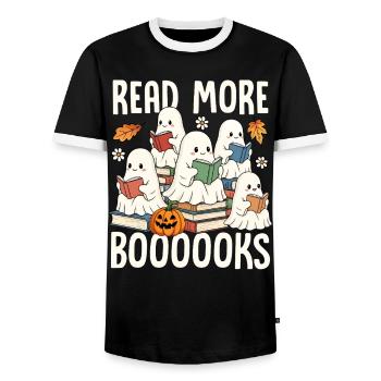 Reading Ghosts Halloween Books - Men's Ringer Shirt - black/white - Front - AI Model Female 172 light (172cm) & AI Model Male 178 light (178cm)
