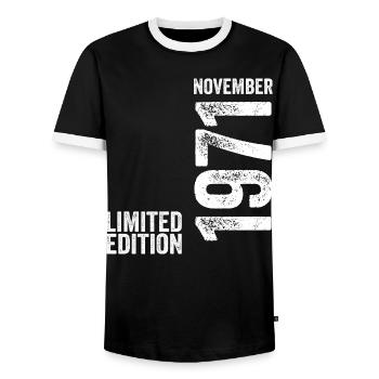 Novembre 1971 Édition Limitée Novembre 1971 - T-shirt contrasté Homme - noir/blanc - Devant - AI Model Female 172 light (172cm) & AI Model Male 178 light (178cm)