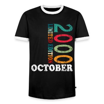 25e anniversaire Original Octobre Année 2000 - T-shirt contrasté Homme - noir/blanc - Devant - AI Model Female 172 light (172cm) & AI Model Male 178 light (178cm)