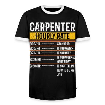 Carpenter Hourly Rate Worker Carpentry Woodworking - Men's Ringer Shirt - black/white - Front - AI Model Female 172 light (172cm) & AI Model Male 178 light (178cm)