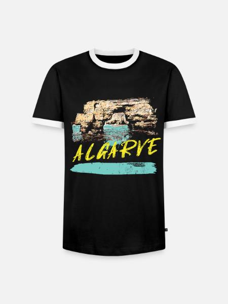 Cliffs Algarve illustration Portugal - Men's Ringer Shirt - black/white