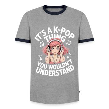 K-Pop Chose Drôle Corée Musique Anime - T-shirt contrasté Homme - gris/marine  - Devant - AI Model Female 172 light (172cm) & AI Model Male 178 light (178cm)