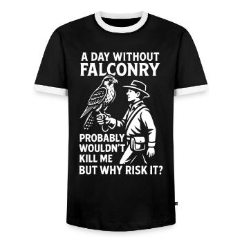 Une journée sans fauconnerie Pourquoi le risquer - T-shirt contrasté Homme - noir/blanc - Devant - AI Model Female 172 light (172cm) & AI Model Male 178 light (178cm)