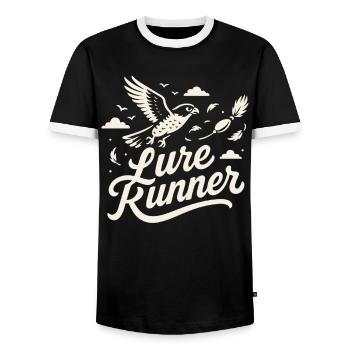 Falcon Lure Runner Falconry Birds Equipment - Men's Ringer Shirt - black/white - Front - AI Model Female 172 light (172cm) & AI Model Male 178 light (178cm)