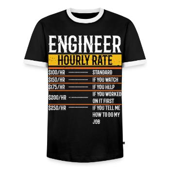 Funny Engineer Gifts Engineer Hourly Rate - Men's Ringer Shirt - black/white - Front - AI Model Female 172 light (172cm) & AI Model Male 178 light (178cm)