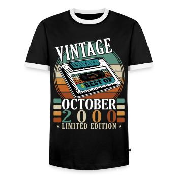 October 2000 Jubilee 2000 October - Men's Ringer Shirt - black/white - Front - AI Model Female 172 light (172cm) & AI Model Male 178 light (178cm)