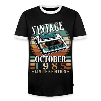 Oktober 1985 Geburtstag 1985 Geboren Oktober 1985 - Männer Kontrast-T-Shirt - Schwarz/Weiß - Vorne - AI Model Female 172 light (172cm) & AI Model Male 178 light (178cm)