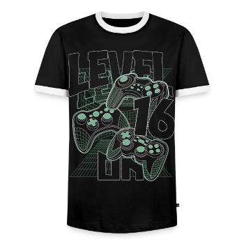 Level Up Retro Controller Graphic 16th Birthday - Men's Ringer Shirt - black/white - Front - AI Model Female 172 light (172cm) & AI Model Male 178 light (178cm)