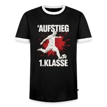 Aufstieg 1. Klasse Schulanfang Fußball Rot  - Männer Kontrast-T-Shirt - Schwarz/Weiß - Vorne - AI Model Female 172 light (172cm) & AI Model Male 178 light (178cm)