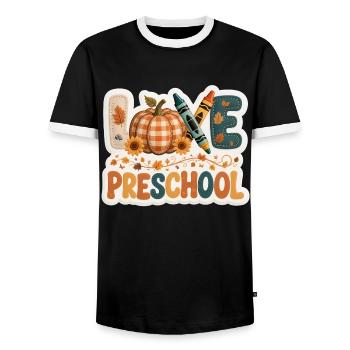 Amour Préscolaire Thanksgiving Automne Feuilles Enseignant - T-shirt contrasté Homme - noir/blanc - Devant - AI Model Female 172 light (172cm) & AI Model Male 178 light (178cm)
