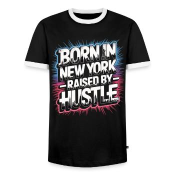 Né à New York – Hustle Streetstyle - T-shirt contrasté Homme - noir/blanc - Devant - AI Model Female 172 light (172cm) & AI Model Male 178 light (178cm)