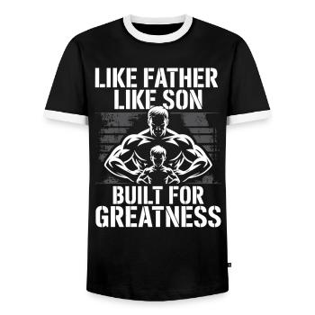 Vater Sohn Muskelshirt – Built for Greatness - Männer Kontrast-T-Shirt - Schwarz/Weiß - Vorne - AI Model Female 172 light (172cm) & AI Model Male 178 light (178cm)