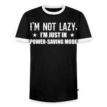 I'm not lazy economy mode - Men's Ringer Shirt - black/white - Front - AI Model Female 172 light (172cm) & AI Model Male 178 light (178cm)