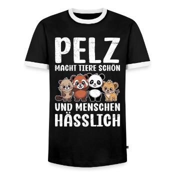 LA FOURRURE REND LES ANIMAUX BEAUX ET LES GENS LAIDS - T-shirt contrasté Homme - noir/blanc - Devant - AI Model Female 172 light (172cm) & AI Model Male 178 light (178cm)