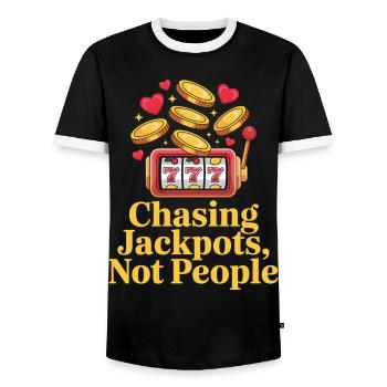Chasing Jackpots Funny Casino Gambling - Men's Ringer Shirt - black/white - Front - AI Model Female 172 light (172cm) & AI Model Male 178 light (178cm)