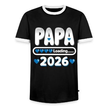 2026 Papa Loading – Father-to-be Gift - Men's Ringer Shirt - black/white - Front - AI Model Female 172 light (172cm) & AI Model Male 178 light (178cm)