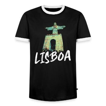 Christ-Roi Lisbonne et Tage illustration bleue - T-shirt contrasté Homme - noir/blanc - Devant - AI Model Female 172 light (172cm) & AI Model Male 178 light (178cm)