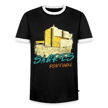 Sagres Algarve Kapelle Illustration - Männer Kontrast-T-Shirt - Schwarz/Weiß - Vorne - AI Model Female 172 light (172cm) & AI Model Male 178 light (178cm)