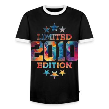 LIMITED EDITION 2010 16. GEBURTSTAG - Männer Kontrast-T-Shirt - Schwarz/Weiß - Vorne - AI Model Female 172 light (172cm) & AI Model Male 178 light (178cm)