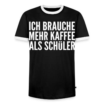 Ich brauche mehr Kaffee als Schüler - Männer Kontrast-T-Shirt - Schwarz/Weiß - Vorne - AI Model Female 172 light (172cm) & AI Model Male 178 light (178cm)