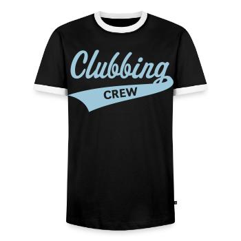 Clubbing Crew (Party / Celebrations / Dancing / Skyblue) - Men's Ringer Shirt - black/white - Front - AI Model Female 172 light (172cm) & AI Model Male 178 light (178cm)