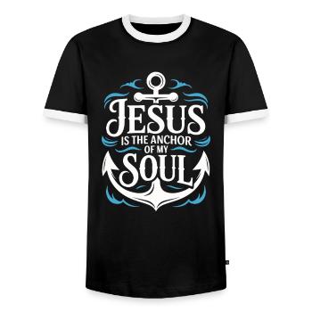 Jesus Is the Anchor of My Soul - Men's Ringer Shirt - black/white - Front - AI Model Female 172 light (172cm) & AI Model Male 178 light (178cm)