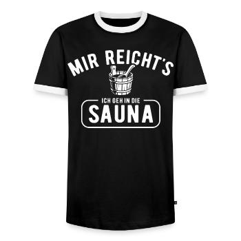 I've had enough, I'm going to the sauna - saying - Men's Ringer Shirt - black/white - Front - AI Model Female 172 light (172cm) & AI Model Male 178 light (178cm)