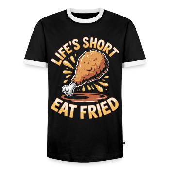  Lebenskurz Hähnchen Liebhaber Frittiertes Essen - Männer Kontrast-T-Shirt - Schwarz/Weiß - Vorne - AI Model Female 172 light (172cm) & AI Model Male 178 light (178cm)