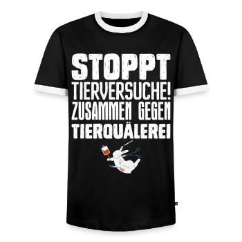 Protection des animaux STOP AUX TESTS SUR LES ANIMAUX ENSEMBLE CONTRE - T-shirt contrasté Homme - noir/blanc - Devant - AI Model Female 172 light (172cm) & AI Model Male 178 light (178cm)