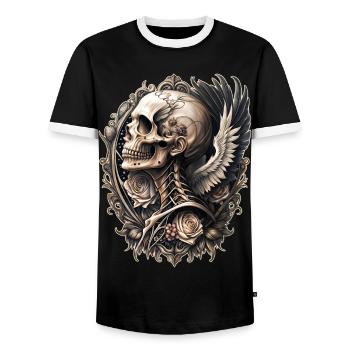 Barock Totenkopf Flügel Blumen Vintage Gothic - Männer Kontrast-T-Shirt - Schwarz/Weiß - Vorne - AI Model Female 172 light (172cm) & AI Model Male 178 light (178cm)