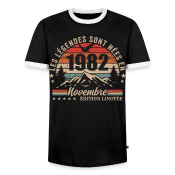génial depuis novembre 1982 | novembre 1982 - T-shirt contrasté Homme - noir/blanc - Devant - AI Model Female 172 light (172cm) & AI Model Male 178 light (178cm)