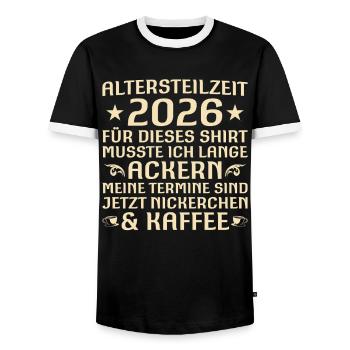 Partial retirement 2026 Funny colleague farewell - Men's Ringer Shirt - black/white - Front - AI Model Female 172 light (172cm) & AI Model Male 178 light (178cm)