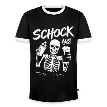Shock Off! Skeleton Shock Cutlery Dice Shock - Men's Ringer Shirt - black/white - Front - AI Model Female 172 light (172cm) & AI Model Male 178 light (178cm)