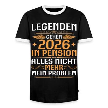 Pensionär 2026 Arbeitskollege Legende in Pension - Männer Kontrast-T-Shirt - Schwarz/Weiß - Vorne - AI Model Female 172 light (172cm) & AI Model Male 178 light (178cm)