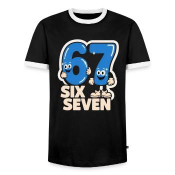 67 Six Seven 6 7 - Lustiges italienisches  - Männer Kontrast-T-Shirt - Schwarz/Weiß - Vorne - AI Model Female 172 light (172cm) & AI Model Male 178 light (178cm)