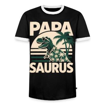 Papa Saurus Rex Dinosaur Father's Day Gift - Men's Ringer Shirt - black/white - Front - AI Model Female 172 light (172cm) & AI Model Male 178 light (178cm)