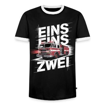 Dicton des pompiers – Le héros de l’appel d’urgence 112 en action - T-shirt contrasté Homme - noir/blanc - Devant - AI Model Female 172 light (172cm) & AI Model Male 178 light (178cm)