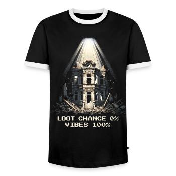 No Loot, Just Vibes | Urban Fantasy Ruins - Men's Ringer Shirt - black/white - Front - AI Model Female 172 light (172cm) & AI Model Male 178 light (178cm)