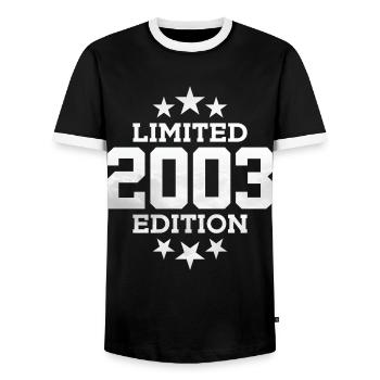 LIMITED EDITION 2003 23RD BIRTHDAY - Men's Ringer Shirt - black/white - Front - AI Model Female 172 light (172cm) & AI Model Male 178 light (178cm)