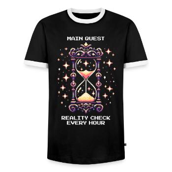 Main Quest: Hourly Reality Check | Lucid dream - Men's Ringer Shirt - black/white - Front - AI Model Female 172 light (172cm) & AI Model Male 178 light (178cm)