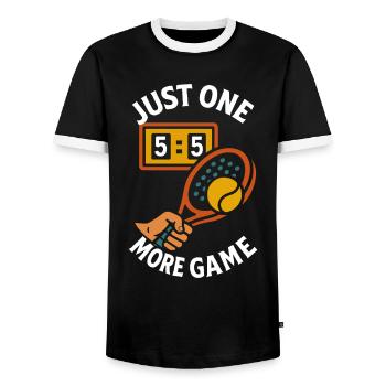Padel Just One More Game design amusant - T-shirt contrasté Homme - noir/blanc - Devant - AI Model Female 172 light (172cm) & AI Model Male 178 light (178cm)