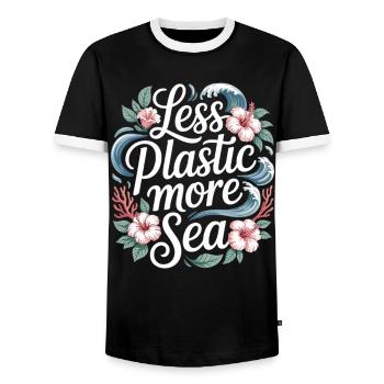 Less Plastic More Sea – Environmental Design Flowers - Men's Ringer Shirt - black/white - Front - AI Model Female 172 light (172cm) & AI Model Male 178 light (178cm)