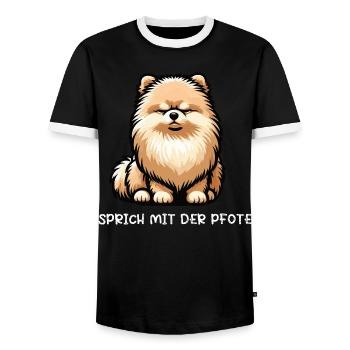 Talk to your paw Pomeranian Pomeranian Pomeranian Pomeranian Spitz - Men's Ringer Shirt - black/white - Front - AI Model Female 172 light (172cm) & AI Model Male 178 light (178cm)