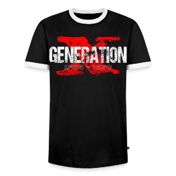 Generation X 1965 1980 Retro - Männer Kontrast-T-Shirt - Schwarz/Weiß - Vorne - AI Model Female 172 light (172cm) & AI Model Male 178 light (178cm)