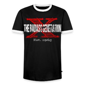 Generation X 1965 Retro - Men's Ringer Shirt - black/white - Front - AI Model Female 172 light (172cm) & AI Model Male 178 light (178cm)