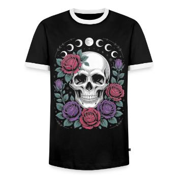 Gothic Skull with Moon Phases and Roses Design - Men's Ringer Shirt - black/white - Front - AI Model Female 172 light (172cm) & AI Model Male 178 light (178cm)