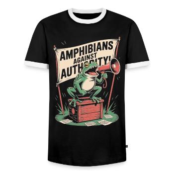 Amphibians Against Authority Portland - Men's Ringer Shirt - black/white - Front - AI Model Female 172 light (172cm) & AI Model Male 178 light (178cm)