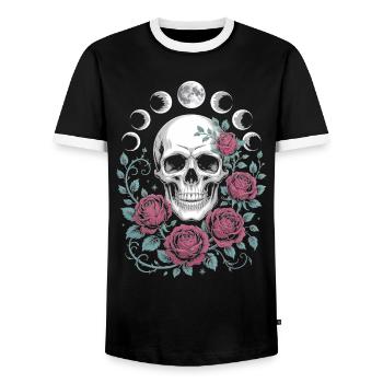 Gothic Skull with Moon Phases and Roses Design - Men's Ringer Shirt - black/white - Front - AI Model Female 172 light (172cm) & AI Model Male 178 light (178cm)